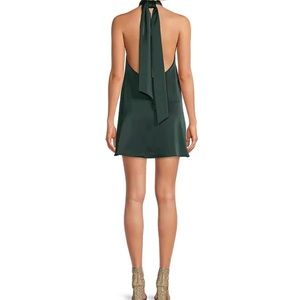 Gianni bini silk dark green haltered tied open back formal dress size small